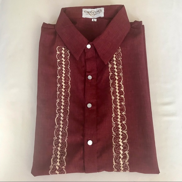 Maroon Embroidered Polo Barong Tagalog made of Hugo - Picture 5 of 9